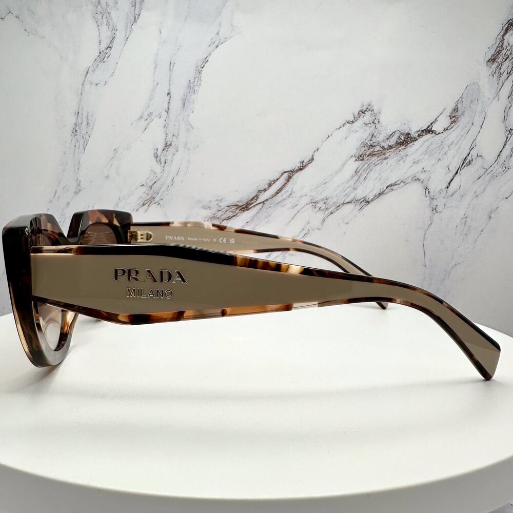 NEW PRADA Sunglasses Brown Tortoise Caramel Gold Symbole Oval Cat Eye Womens - Picture 6 of 16